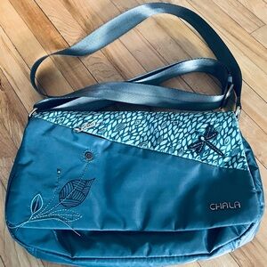 Chala Teal Shoulder Bag with Leaf Design